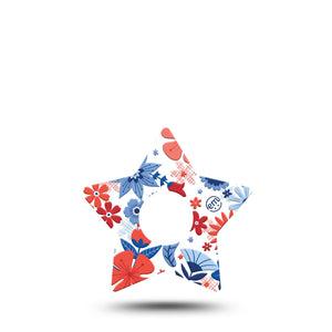 ExpressionMed July Flowers Freestyle Libre 3 Star Shape Tape Single Americana flowers themed Plaster CGM Design