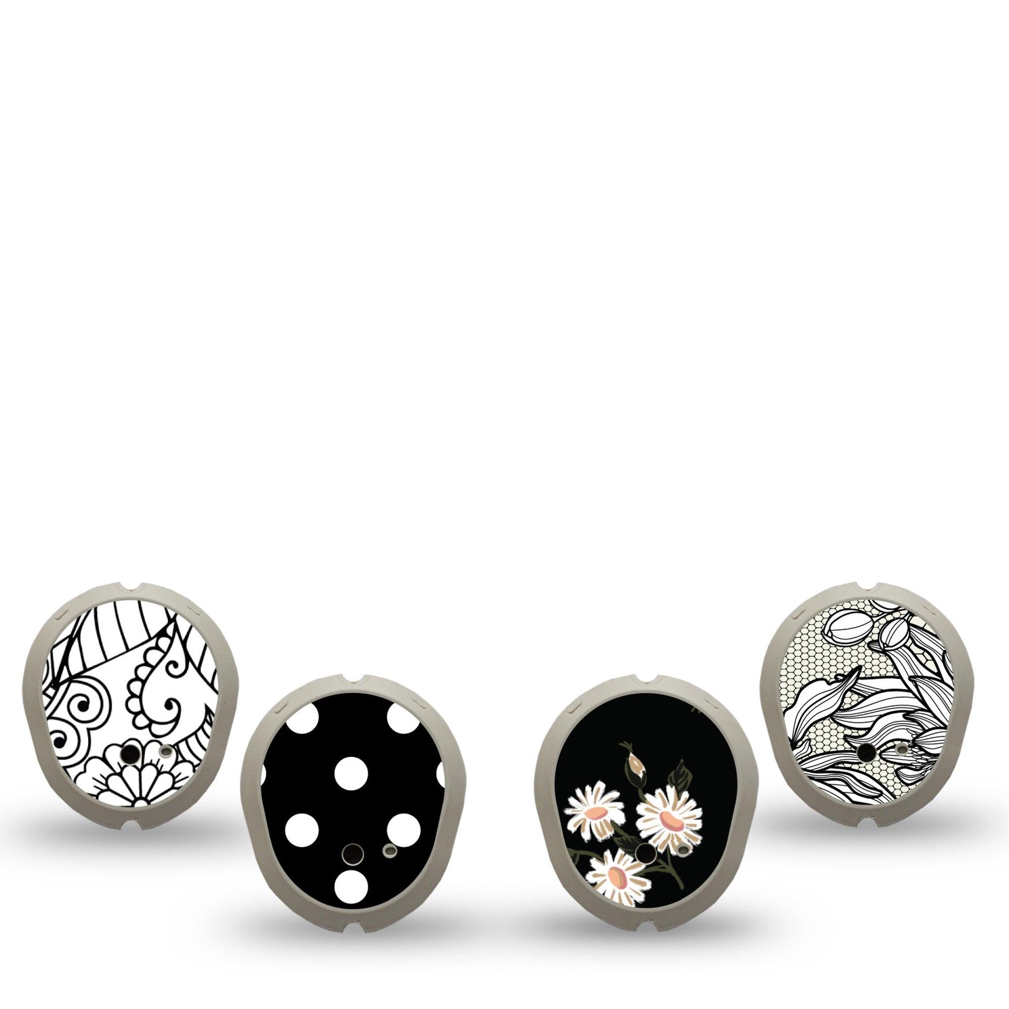 ExpressionMed Charcoal Flora Variety Pack Dexcom G7 Sticker 4-Pack Sticker Black And White Floral Garden, Vinyl Decoration  CGM Design