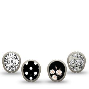 ExpressionMed Charcoal Flora Variety Pack Dexcom G7 Sticker 4-Pack Sticker Black And White Floral Garden, Vinyl Decoration  CGM Design