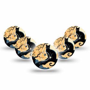 ExpressionMed Spooky Black Cat Freestyle Libre 3 and Libre 3 Plus Tape, 5-Pack Tape and 5-Pack Sticker Cute Eerie Cat, Adhesive Tape Continuous Glucose Monitor Design