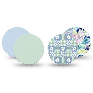 ExpressionMed Soft Balance Freestyle Libre 3 and Libre 3 Plus OverPatch, 4-Pack Tape Patchwork blue green flowers Plaster for CGM