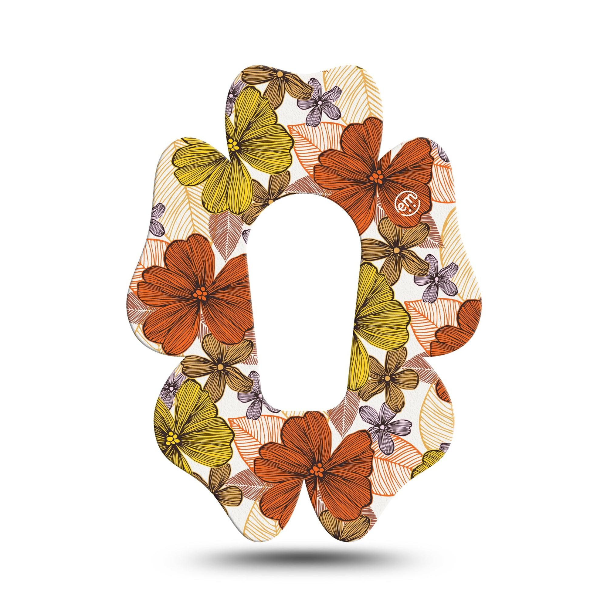 ExpressionMed Burnt Orange Floral Dexcom G6 Flower Shape Tape Single Bouquet Garden Themed Adhesive Patch Continuous Glucose Monitor Design