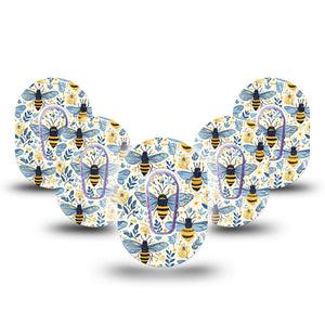 ExpressionMed Busy Bees Dexcom G6 Mini, 5-Pack Tape and 5-Pack Sticker Navy and gold bees Waterproof Sensor Cover for Continuous Glucose Monitor