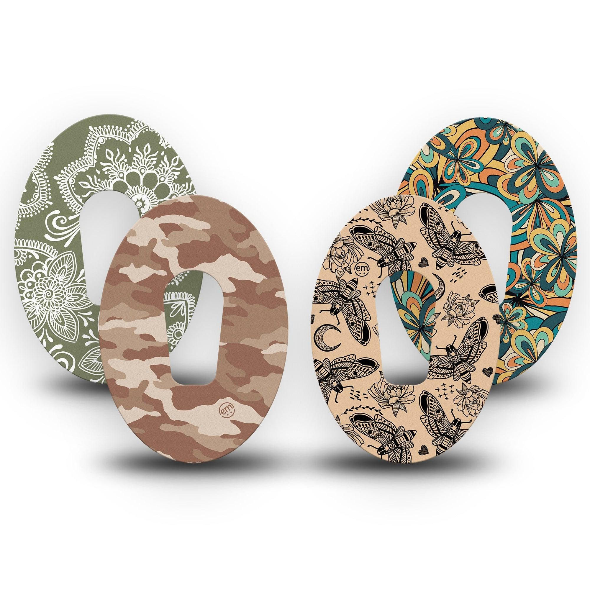 ExpressionMed Khaki Florals Variety Pack Dexcom G6 Tape 4-Pack Tape Variety Beige Green Camo Flowers, Plaster Continuous Glucose Monitor Design