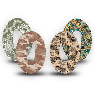 ExpressionMed Khaki Florals Variety Pack Dexcom G6 Tape 4-Pack Tape Variety Beige Green Camo Flowers, Plaster Continuous Glucose Monitor Design