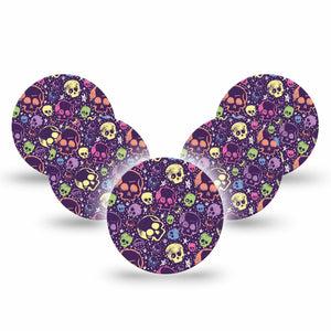 ExpressionMed Neon Skulls Freestyle Libre 3 and Libre 3 Plus Overpatch, 5-Pack Tape Electric Colorful Skulls, Adhesive Patch CGM Design