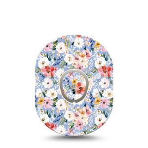 ExpressionMed Petal Breeze Dexcom G7 and Dexcom Stelo Glucose Biosensor System, Single Tape and Single Sticker Baby blue spring Overlay Patch for CGM
