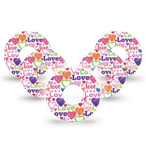 ExpressionMed Abundance of Love Infusion Set Tape 5-Pack Tape Crayon Drawn Hearts, Overlay Patch Continuous Glucose Monitor Design