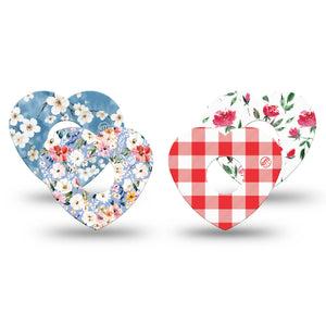 ExpressionMed Liberty Blooms Freestyle Libre 3 and Libre 3 Plus Heart, 4-Pack Tape americana floral pattern Adhesive Patch for Continuous Glucose Monitor