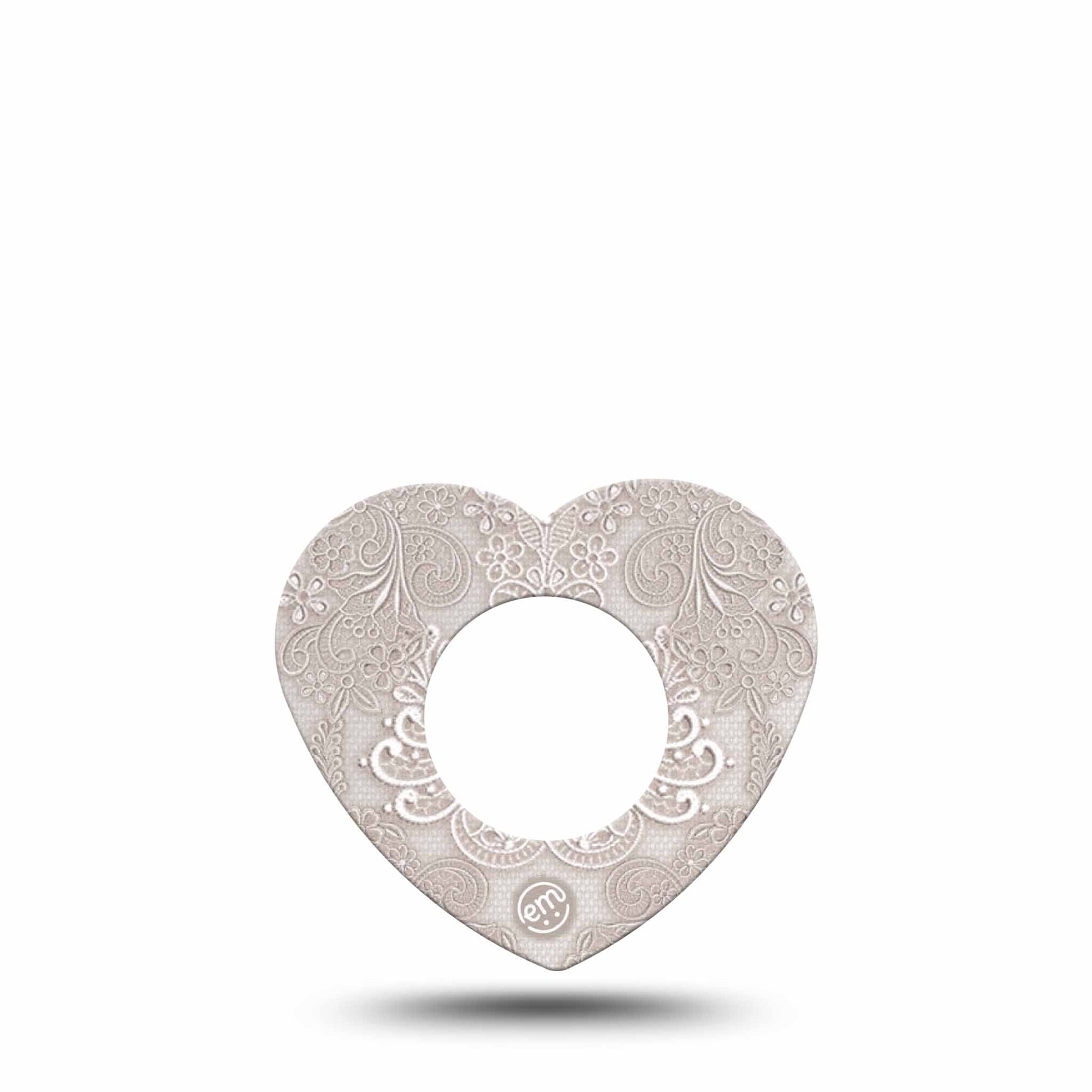 ExpressionMed Vintage Lace Freestyle Libre 2 and Libre 2 Plus Heart Shape Tape, Abbott Lingo,  Single Tape Timeless Fabric, Adhesive Patch CGM Design