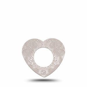 ExpressionMed Vintage Lace Freestyle Libre 2 and Libre 2 Plus Heart Shape Tape, Abbott Lingo,  Single Tape Timeless Fabric, Adhesive Patch CGM Design