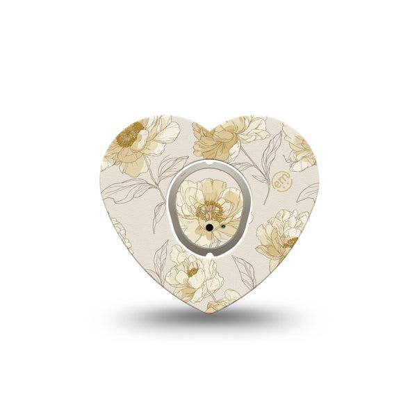 ExpressionMed Sketched Peonies Dexcom G7 and Dexcom Stelo Glucose Biosensor System Heart, Single Tape and Single Sticker Delicate peony outlines Best Covers for CGM