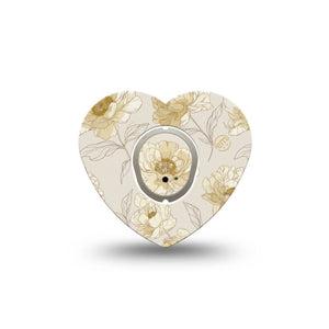 ExpressionMed Sketched Peonies Dexcom G7 and Dexcom Stelo Glucose Biosensor System Heart, Single Tape and Single Sticker Delicate peony outlines Best Covers for CGM