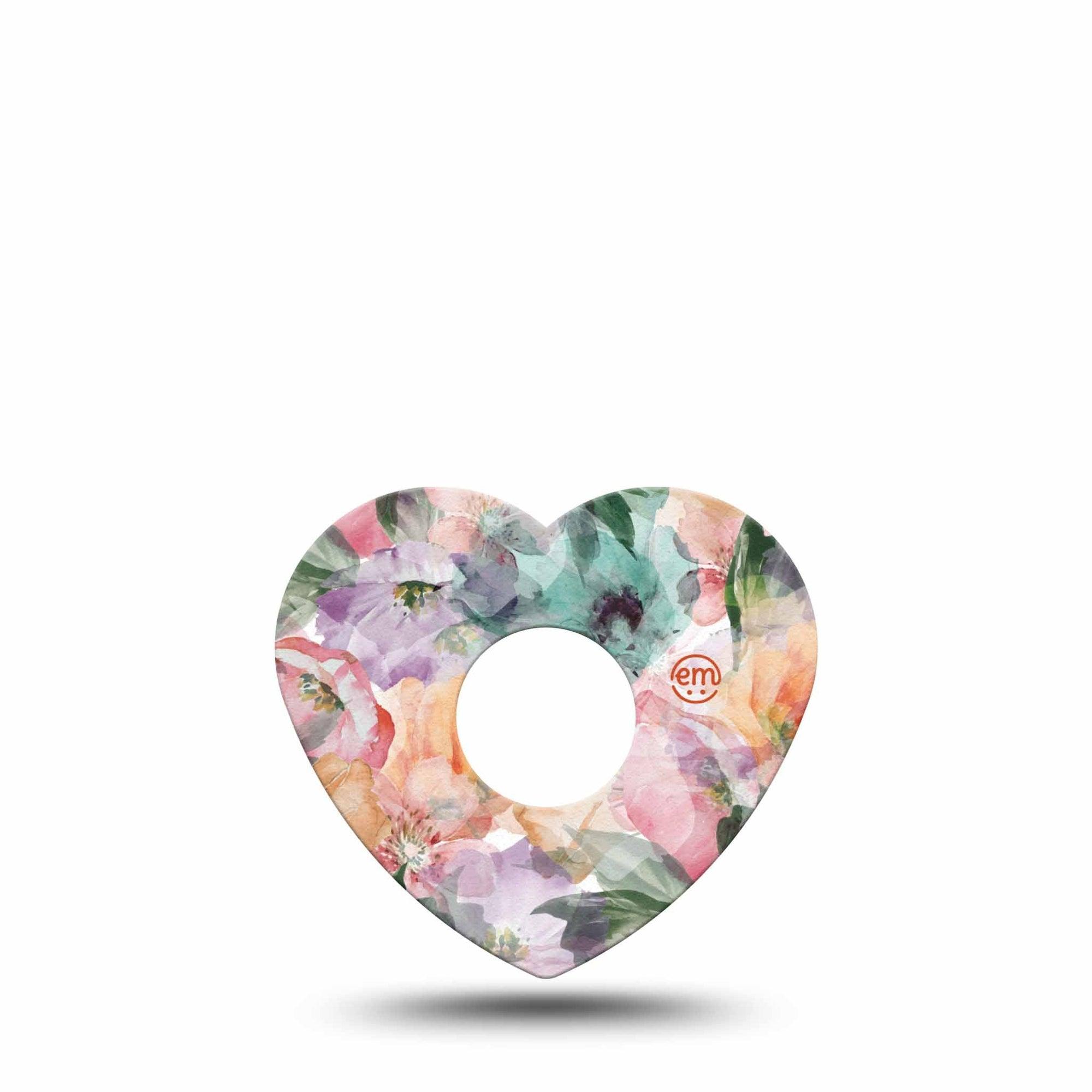 ExpressionMed Flower Clouds Freestyle Libre 3 Heart Shape Tape Single Tape Soft-Colored Petals, Patch CGM Design