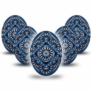 ExpressionMed Indigo Loomwork Medtronic Guardian Enlite Universal Oval, 5-Pack Woven fabric inspired Fixing Ring Tape for Continuous Glucose Monitor