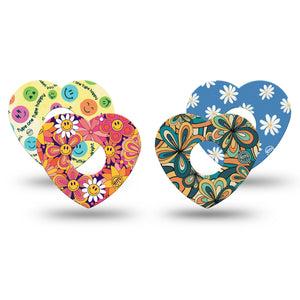 ExpressionMed Retro Rewind Freestyle Libre 3 Heart Shape Tape 4-Pack Sunny Summer Daisy Florals Patch CGM Design