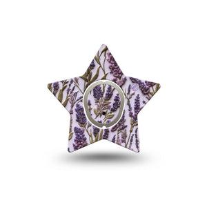 ExpressionMed Stitched Bloom Dexcom G7 and Dexcom Stelo Glucose Biosensor System Star, Single Tape and Single Sticker Purple embroidery Adhesive Patch for CGM