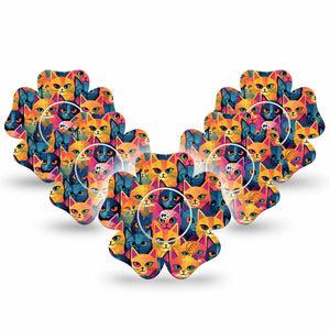 ExpressionMed Catorama Freestyle Libre 2 Flower Shape Tape, Abbott Lingo,  5-Pack Tape and 5-Pack Sticker Unique Cat Pattern Illustration Fixing Ring Tape CGM Design