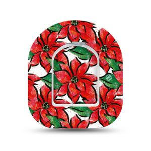 ExpressionMed Poinsettia Omnipod Surface Center Sticker and Mini Tape Holiday Red Floral Themed Vinyl Sticker and Tape Design Pump Design