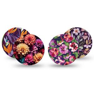 ExpressionMed Enchanted Violets Variety Pack Freestyle Libre Overpatch, Abbott Lingo, 4-Pack Tape Variety Rich Purple Florals, Fixing Ring Patch CGM Design