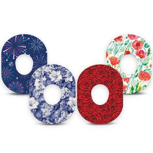 ExpressionMed Heritage Floral Dexcom G7 and Dexcom Stelo Glucose Biosensor System, 4-Pack Tape classic botanical pattern Fixing Ring Tape for Continuous Glucose Monitor