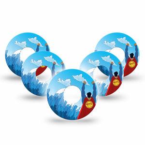 ExpressionMed Super Man Freestyle Libre 3 and Libre 3 Plus Tape 5-Pack Tape Superman Flying, Adhesive Tape Continuous Glucose Monitor Design