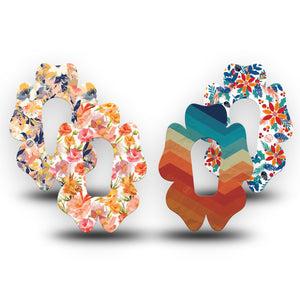 ExpressionMed Jewel Tone Glow Variety Pack Dexcom G6 Flower Shape Tape, 4-Pack Tape Variety Orange Blue Mix, Adhesive Patch Continuous Glucose Monitor Design