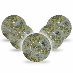 ExpressionMed Navigation Freestyle Libre and Libre 2 Plus Tape, Abbott Lingo, 5-Pack Tape and 5-Pack Sticker Earth Tone Map, Fixing Ring Tape Continuous Glucose Monitor Design