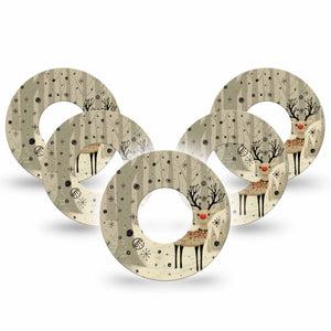 ExpressionMed Woodland Reindeer Freestyle Libre and Libre 2 Plus Tape, Abbott Lingo, 5-Pack Tape Festive Reindeer, Fixing Ring Tape Continuous Glucose Monitor Design