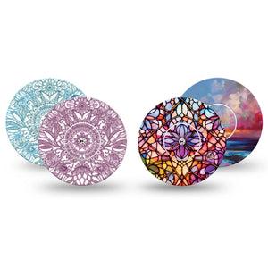 ExpressionMed Sunset Blossom Variety Pack Freestyle Libre and Libre 2 Plus Tape, Abbott Lingo, 4-Pack Tape and 4-Pack Sticker Variety Sunset Color Florals, Fixing Ring Tape Continuous Glucose Monitor Design