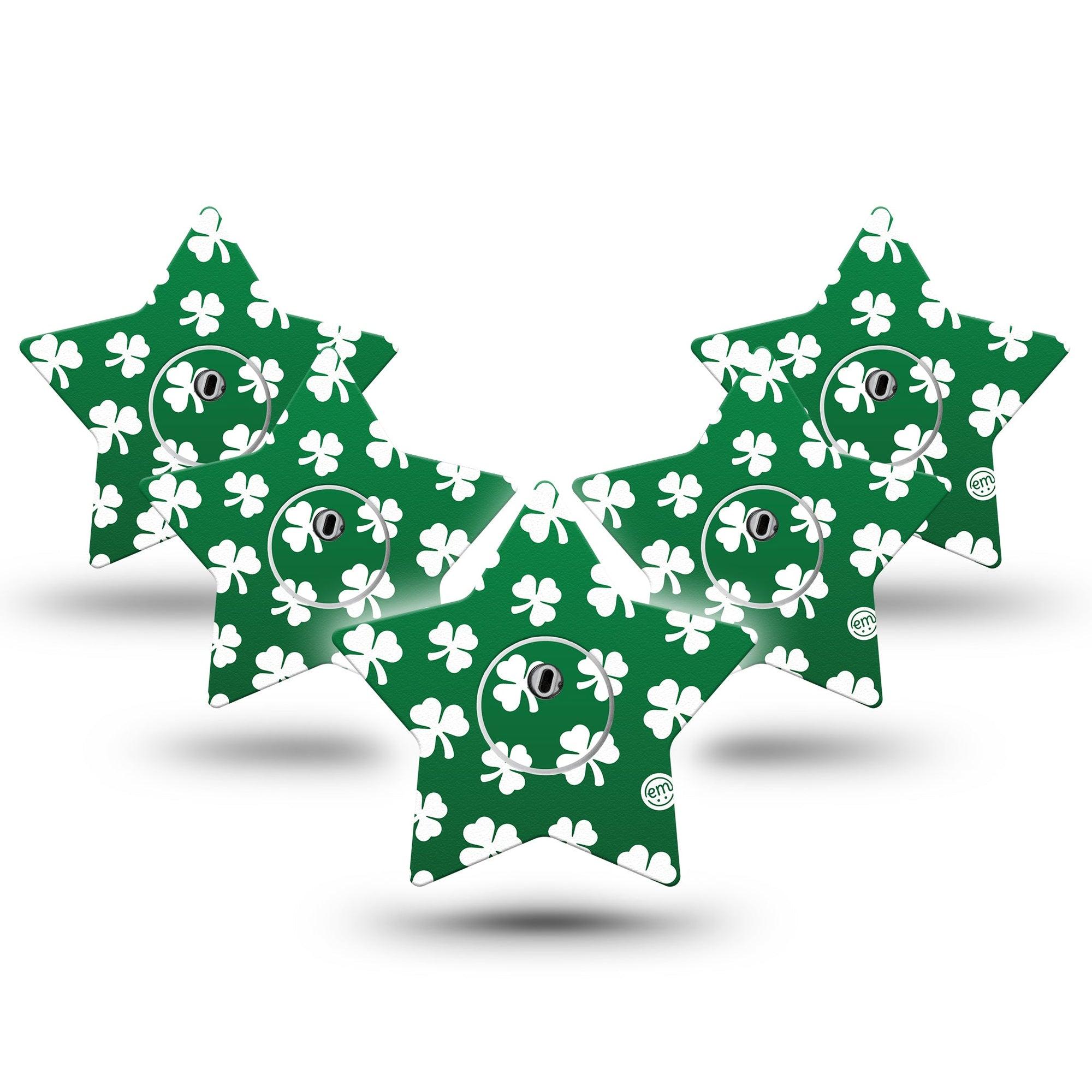 ExpressionMed Shamrock Freestyle Libre 3 and Libre 3 Plus Star Shape Tape 5-Pack Tape and 5-Pack Sticker Irish Leaves, Patch CGM Design