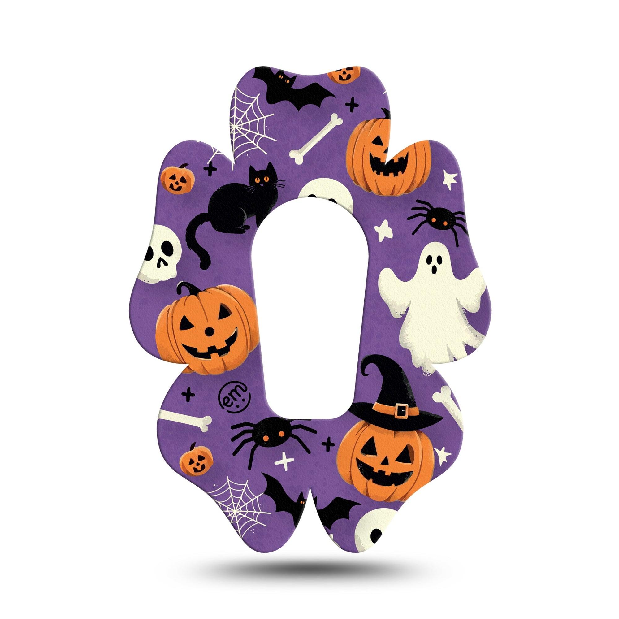 ExpressionMed Happy Halloween Dexcom G6 Flower Shape Tape Single Purple Halloween Motifs Adhesive Patch Continuous Glucose Monitor Design