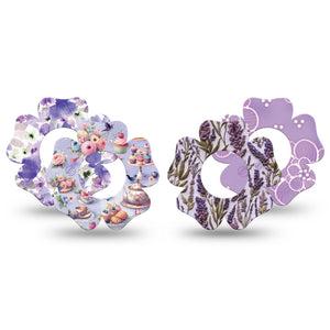 ExpressionMed Garden Party Freestyle Libre, Libre 2 Plus, and Abbott Lingo Flower, 4-Pack Tape Lavender purple petals Overlay Patch for Continuous Glucose Monitor
