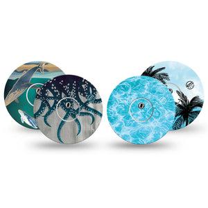 ExpressionMed Poolside Tide Freestyle Libre 3 and Libre 3 Plus, tape and sticker  ocean blue pattern Fixing Ring Tape for Continuous Glucose Monitor