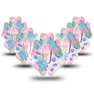 ExpressionMed Turtley One-derful Dexcom G6 Flower, 5-Pack Tape and 5-Pack Sticker Girly beachy motifs Fixing Ring Patch for Continuous Glucose Monitor