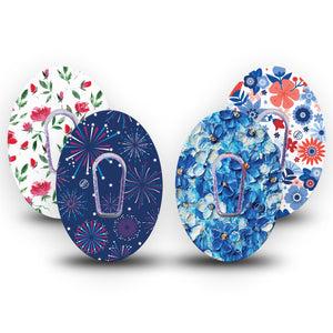 ExpressionMed Red, White & Bloom Variety Pack Dexcom G6 Sticker and Tape  Independence Day Sparkles, Vinyl Sticker and Tape Design CGM Design
