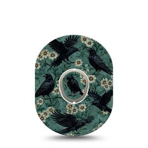 ExpressionMed Crows Dexcom G7 and Dexcom Stelo Glucose Biosensor System, Single Tape and Single Sticker mysterious Halloween florals Overlay Patch for CGM