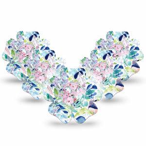 ExpressionMed Subdued Tropics Freestyle Libre 2 Flower Shape Tape, Abbott Lingo, 5-Pack Tape and 5-Pack Sticker Blue Palette Floral Mural Fixing Ring Tape CGM Design