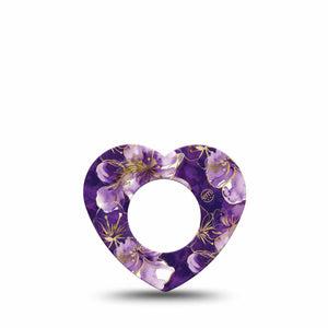 ExpressionMed Plum Gold Freestyle Libre, Libre 2 Plus, and Abbott Lingo Heart, Single Tape Painted gold purple petals Overlay Tape for CGM