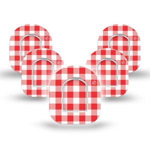 ExpressionMed Red Gingham Omnipod Mini, 5-Pack Tape and 5-Pack Sticker Fourth of July inspired Waterproof Plaster For Insulin Pump