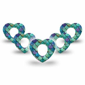 ExpressionMed Mermaid Scales Dexcom G7 and Dexcom Stelo Glucose Biosensor System Heart, 5-Pack ocean shimmer texture Waterproof Adhesive Tape for Continuous Glucose Monitor