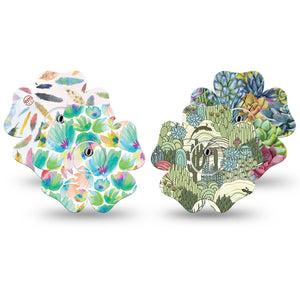 ExpressionMed Desert Succulent Variety Pack  Freestyle Libre 3 and Libre 3 Plus Flower Shape Tape 4-Pack Tape and 4-Pack Sticker Variety Bright Green Teal Succulents, Overlay Tape CGM Design
