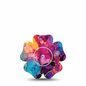 ExpressionMed Rainbow Ink Freestyle Libre, Libre 2 Plus, and Abbott Lingo Flower, Single Tape and Single Sticker Fluid ink artwork Adhesive Tape for CGM