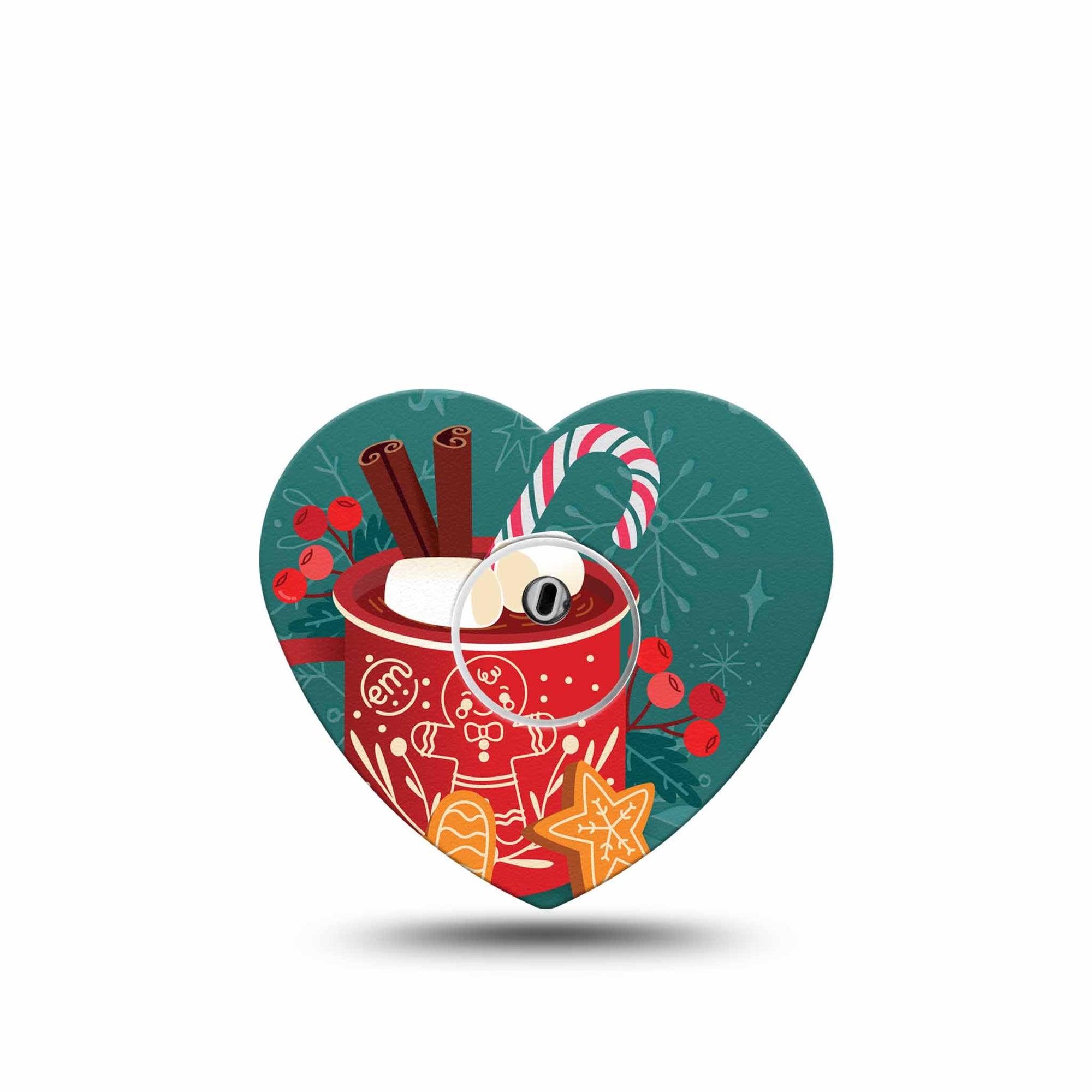 ExpressionMed Hot Chocolate Freestyle Libre 3 Heart Shape Tape Single Tape and Single Sticker Hot Chocolate with Christmas Marshmallows, Patch CGM Design