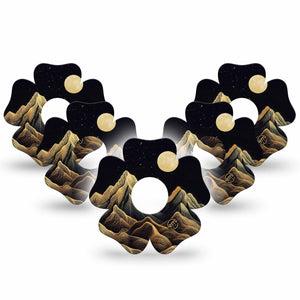 ExpressionMed Black Mountain Freestyle Libre 3 and Libre 3 Plus Flower Shape Tape 5-Pack Tape Line Art Nature Scene, Plaster CGM Design