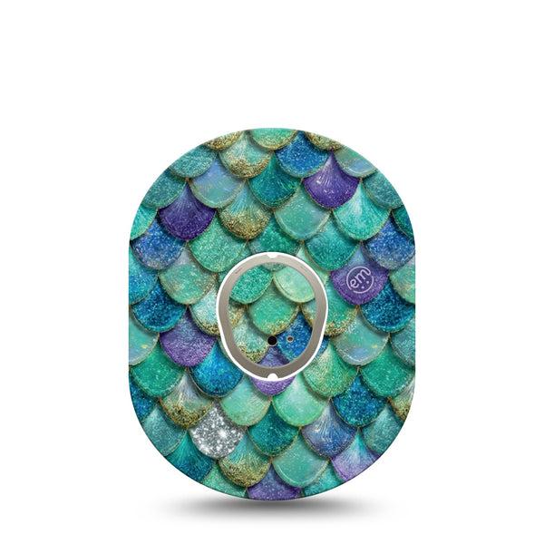 ExpressionMed Mermaid Scales Dexcom G7 and Dexcom Stelo Glucose Biosensor System, Single Tape and Single Sticker underwater mermaid style Overlay Patch for CGM