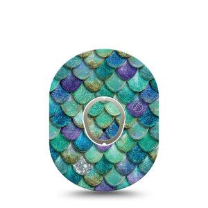 ExpressionMed Mermaid Scales Dexcom G7 and Dexcom Stelo Glucose Biosensor System, Single Tape and Single Sticker underwater mermaid style Overlay Patch for CGM