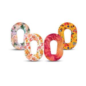 ExpressionMed Ruffle Bloom Dexcom G6 Mini, 4-Pack Tape pink orange flowers Waterproof Sensor Cover for Continuous Glucose Monitor