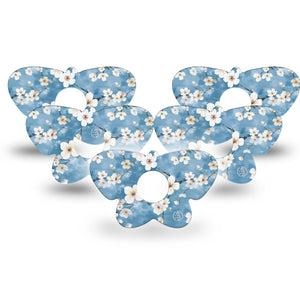 ExpressionMed Cherry Blossom Freestyle Libre 3 and Libre 3 Plus Butterfly Shape Tape 5-Pack Tape and 5-Pack Sticker White Cherry Blossom Flowers, Overlay Patch CGM Design
