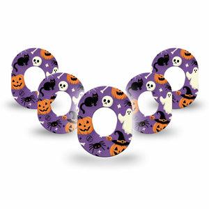 ExpressionMed Happy Halloween Dexcom G7 Mini Tape, Dexcom Stelo Glucose Biosensor System, 5-Pack Purple Halloween Motifs Patch Continuous Glucose Monitor Design